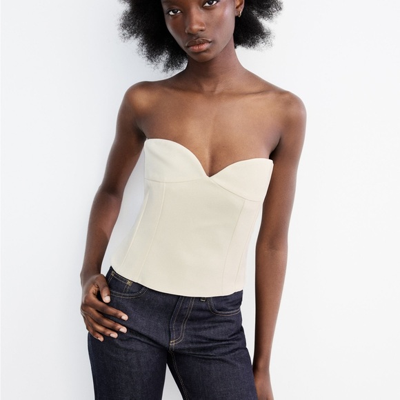 ZARA Oyster White Tuxedo The Masculine Trousers & Bustier Sweetheart Neckline